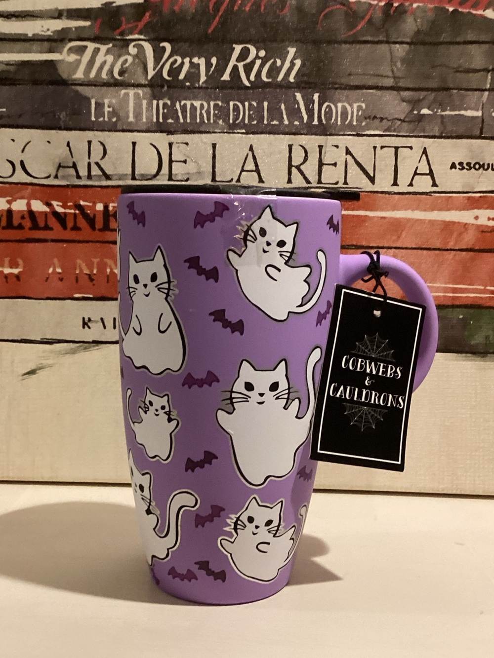 New Cobwebs & Cauldrons Cat Ghost Halloween Travel Mug
